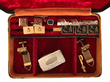 1960s Mens Cufflinks Tie Clip Set Lot 5 Pairs Money Clip Red Velvet Box