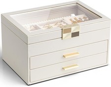 VLANDO Jewelry Box Organizer for Women, 3-Layer Jewelry Storage Case,Glass Lid