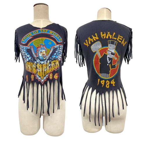 Van Halen Tour of the World Cut Fringe Cropped 1980s vintage concert t-shirt, vintage, single stitch, B+ condition
