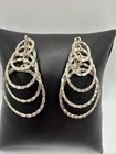 VTG UNIQUE 925 STERLING SILVER 5 RING DANGLE DROP EARRINGS. 8.6 GRAMS.