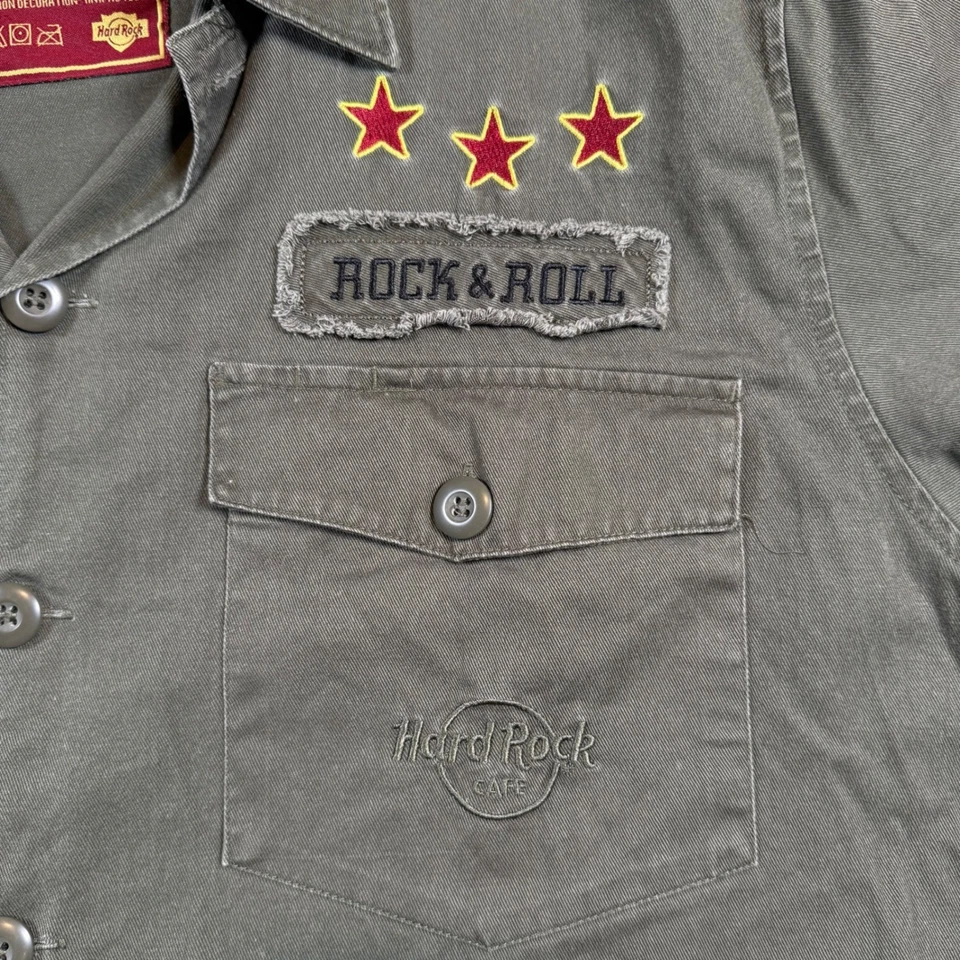 Camisa Hard Rock Café Seattle Rock and Roll Manga Corta Abotonada XL Verde Oliva Foto 2 de 4