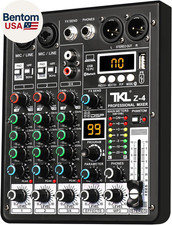 4 Channel Audio Mixer, Professional DJ Mixer Sound Board Mixing Console with 99-