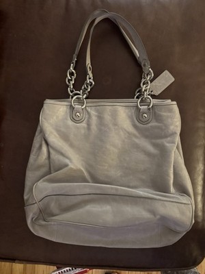 Coach Poppy Leather Pushlock North South Tote 17924 Grey Y2K | eBay