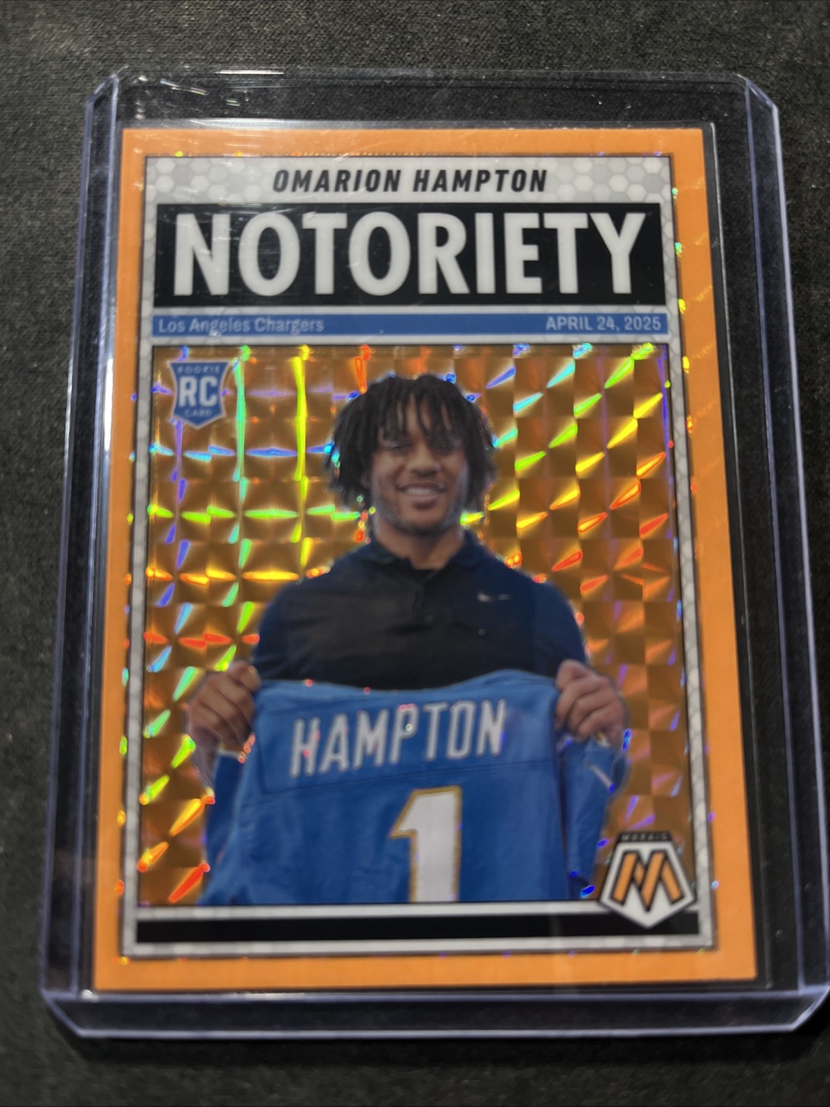 2025 Panini Mosaic - Notoriety Omarion Hampton #20 Orange Fluorescent Mosaic...