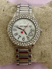 Betsey Johnson Crystal Rhinestone Clear Glitter Heart Silver Watch