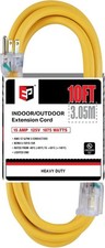 EP 10 ft Lighted Outdoor Extension Cord - 12/3 SJTW Heavy Duty 10ft, Yellow