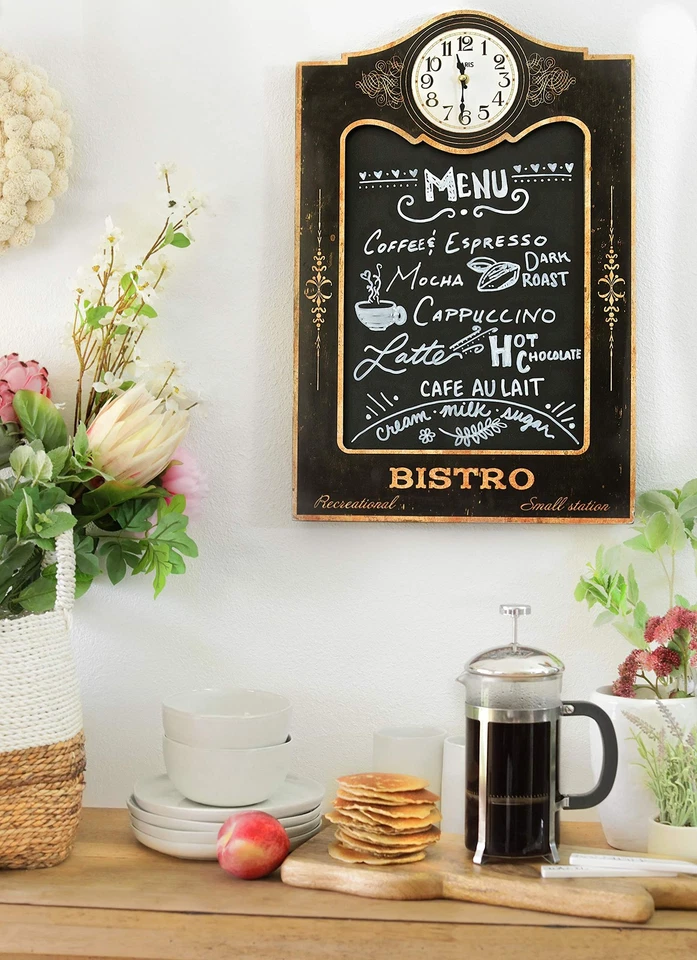 Kitchen Restaurant Chalkboard Clock Sign Menu Memo Board Cafe Farmhouse Decor - Image 2 of 3
