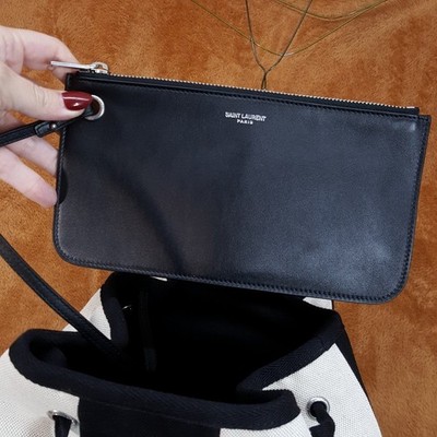 SAINT LAURENT Rive Gauche Sling Backpack Black Cream Striped  display picture 2