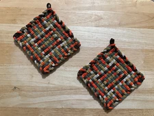 Handmade 2 Beautiful Multicolor Cotton Woven Potholders Trivets 5 Fall Colors