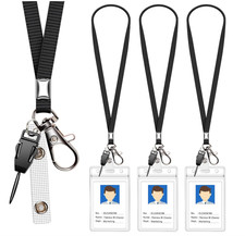 3 Pack Black Neck Lanyard with ID Holder, Metal Swivel Hook