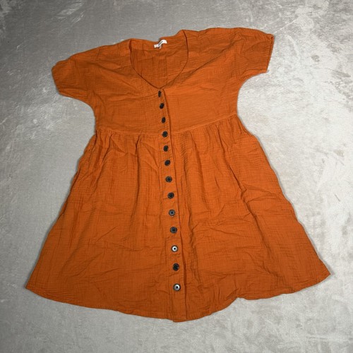 Madewell Dress Womens Small Orange Lightspun V Neck Button Front Casual Boho