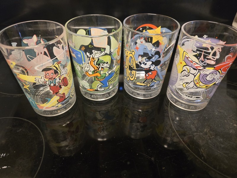 Disney 100 Year Anniversary McDonald’s Glasses Set Of 4 Mickey, Goofy, Buzz