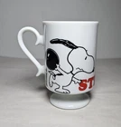 1965 Snoopy & Woodstock "Strike" Coffee Mug Milk Glass Collectibles Vintage