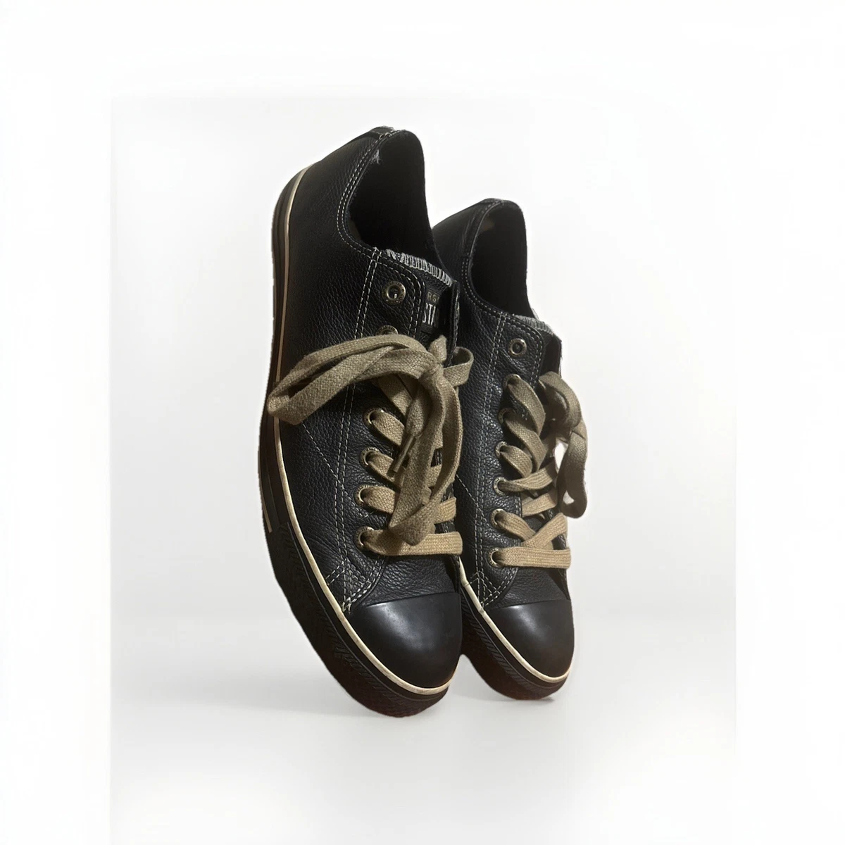 CONVERSE All Star Leather Low Top Mens 13 Black Brown Lace Up Casual Shoes Converse Chuck Taylor All Star Low Shoes Mens Size 13 Black  main image 4