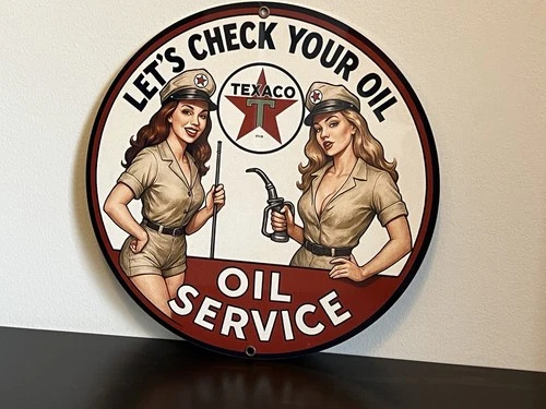 Hi Gloss Texaco Gasoline service Pinup Girl Vintage  Style Metal Sign