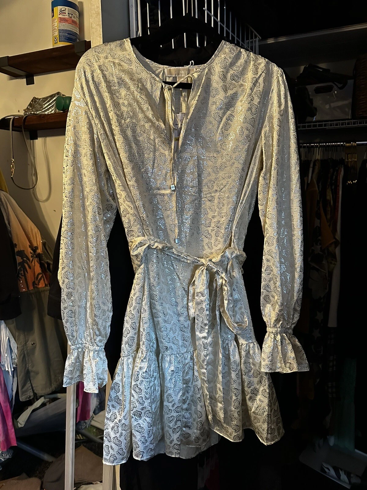 Abito a più livelli Michael Kors donna stampa paisley lamina collo a V taglia M