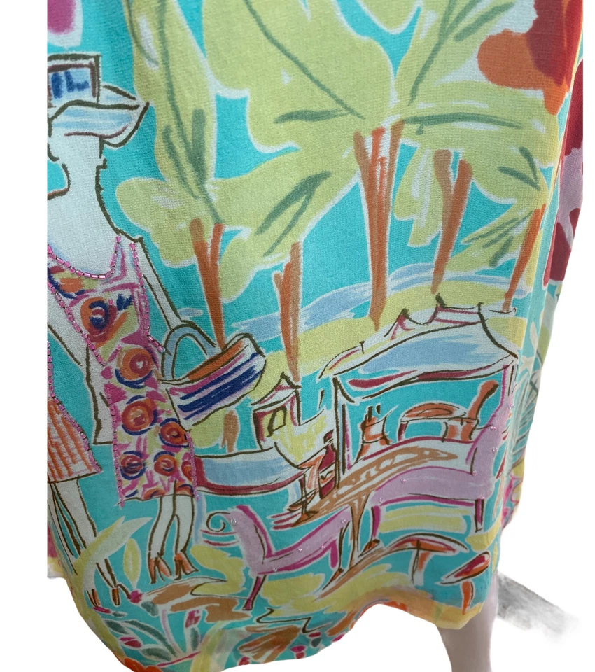 100% шелковое пляжное платье Carol Anderson разноцветное без рукавов размер 10 курортное - Изображение 2 из 4