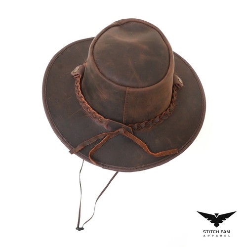 Men's Genuine Leather Outback Western Cowboy Hats Australian Cowboy Hats - Picture 14 of 16