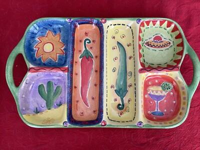 Fiesta! by Farida Zamar Divided Platter 6 Compartments Ambiance Hand Painted