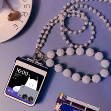 Pearl Chains Hinge Leather Case For Motorola Razr+2025 2024 2023 60/50/40Ultra