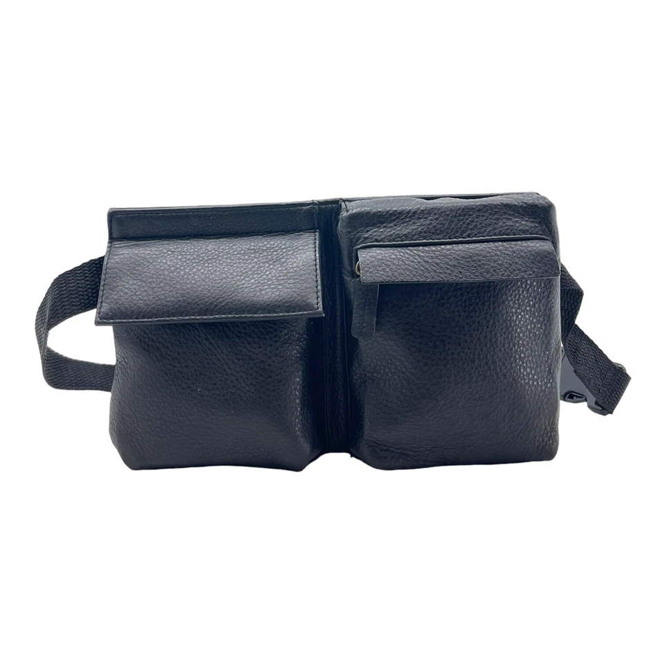 Vintage 90s Y2K Small Leather Belt Bag Waist Pack City Bag Crossbody BLACK NOS - Image 2 of 4