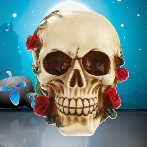 Skeleton Head Statue Rose Skull Gothic Style Decoration Office eBay