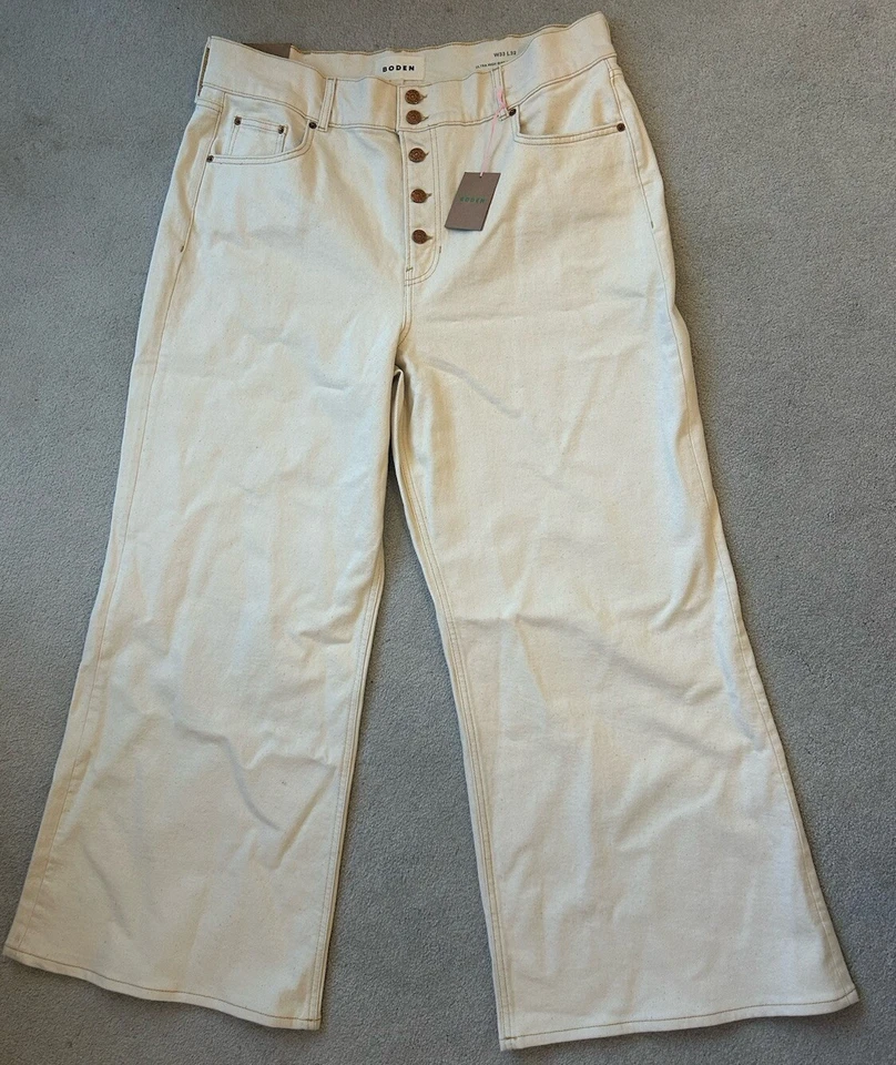 Jeans BODEN Ultra-Altos Pierna Ancha W33 L32 Crema Crudo Bolsillos Hasta el Suelo PVP £95 Foto 4 de 4