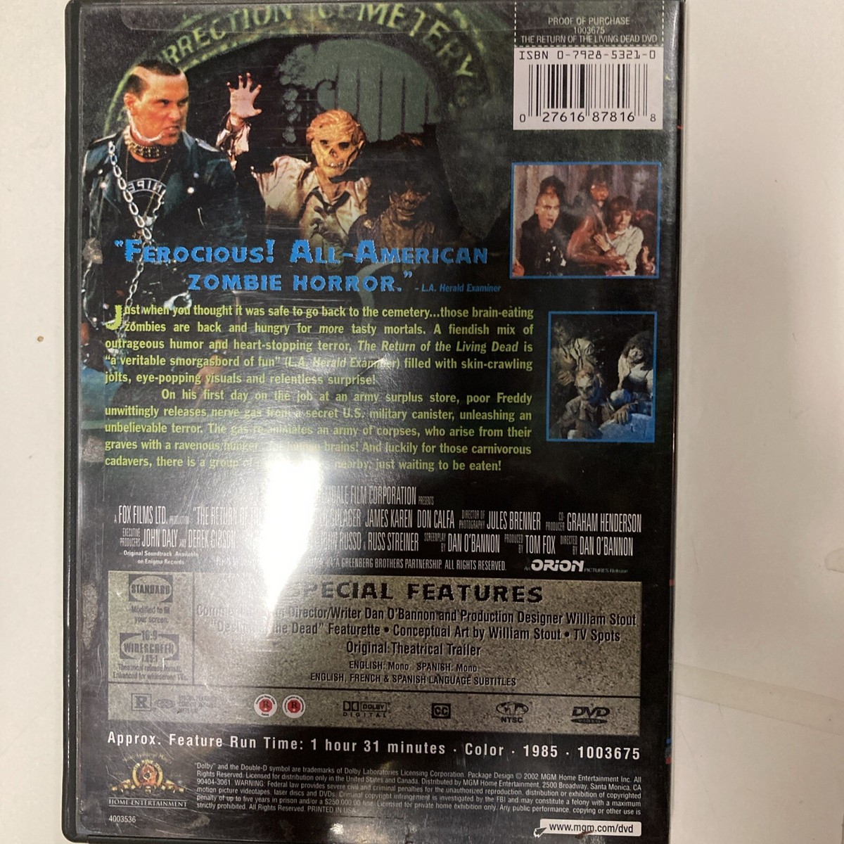 The Return of the Living Dead DVD 2002 Widescreen/Full Screen | eBay