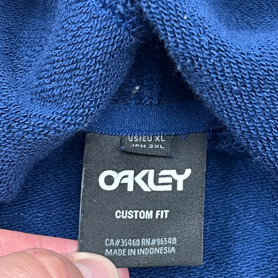 Moletom Oakley com capuz masculino XL azul amarelo suéter soletrar ajuste personalizado Y2K - Imagem 3 de 4