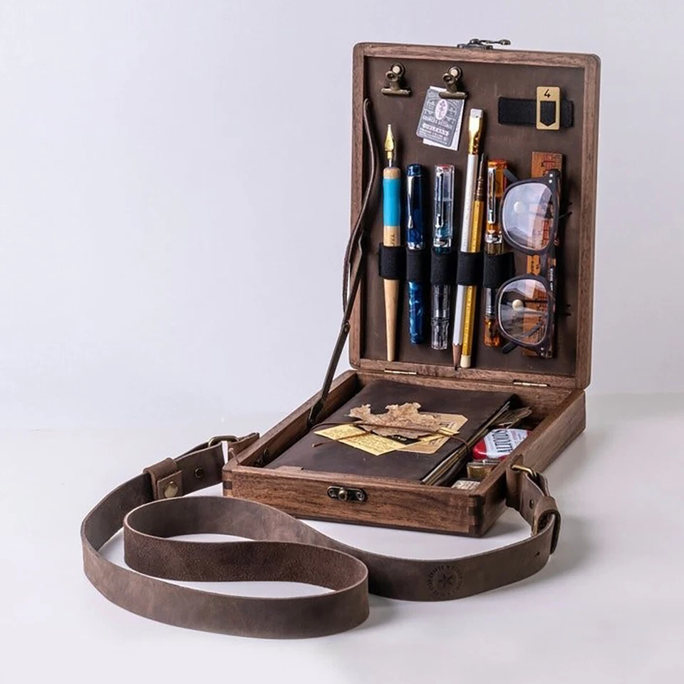 Bolso Bandolera Mensajero Escritor Madera Maletín Herramienta de Pintura Cepillo Caja de Almacenamiento Foto 2 de 4