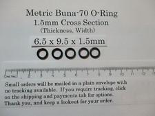 6.5mm ID x 9.5mm OD x 1.5mm thick O-ring. JIS S7 Buna-70. Quan 5.