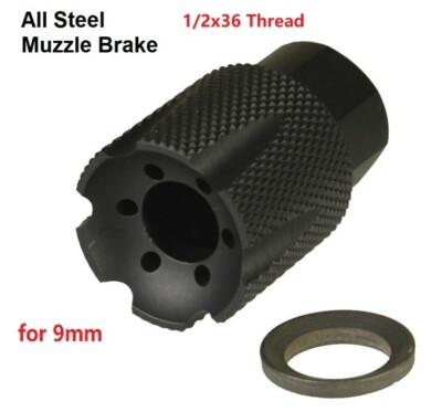 1/2x36 Compact Linear Comp Compensator Muzzle Brake Steel For 9mm Carbine Rifle