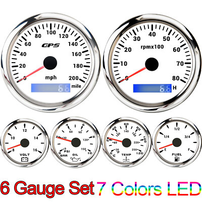 #ad 6 Gauge Set 85mm GPS Speedometer Tachoamp;52mm Temp Fuel Oil Pressure Volt Gauge $133.22