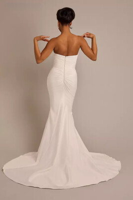 strapless draped satin mermaid wedding dress Newest Wedding Dress For Bride Mermaid Satin For Bride Draped Strapless  Satin