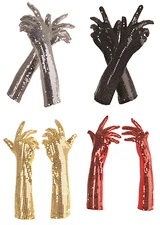 WOMENS LONG ELBOW SEQUIN GLOVES 1920S 20'S FLAPPER PROM ADULT COSTUME GLOVES