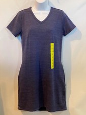 NEW 32 Degrees Cool S Blue Stretch V Neck Short Sleeve Short Shift Dress NWT