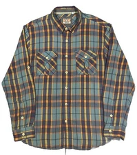TRUE GRIT  Classic Button-Up Plaid Flannel Shirt  Mens XL  Blue/Orange/Yellow