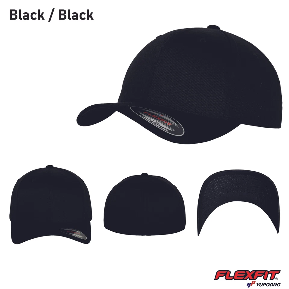 TB INTERNATIONAL Original FLEXFIT® Wooly Combed Baseball Cap / Mütze / Kappe Black / Black