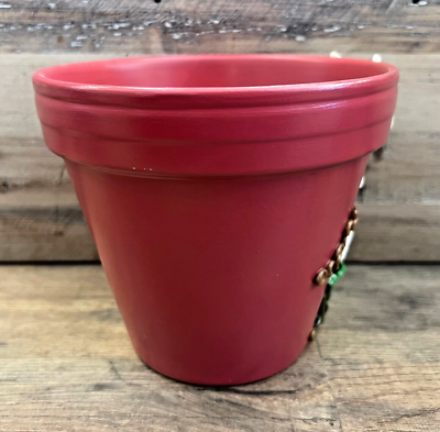 Garden Planter/Pot Red, With Handmade/Painted Clay, Sunflower