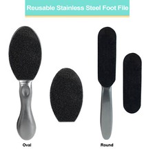PANA Reusable Stainless Steel Double-Sided Pedicure Foot File with Refill Pads