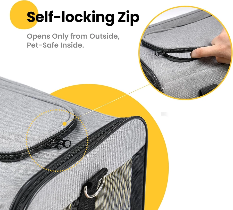 Transportador para gatos aprobado por la aerolínea, transportador para perros de lados suaves con correa de seguridad interior, PE Foto 3 de 4