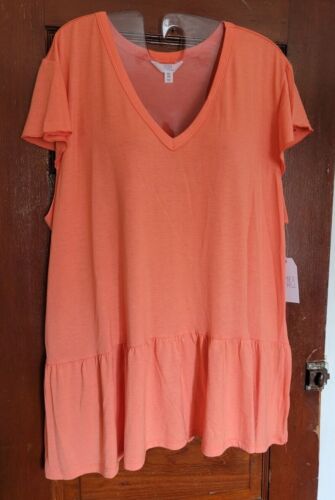 NWT TIME AND TRU Women's XXL 20 Orange Tiered Modal Polyester Spandex Shirt - Picture 1 of 4