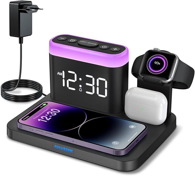 Wireless Charger Station, 5-in-1 Alarm Clock with Wireless Charging Station-image