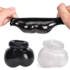 Male Scrotum-Testicle Squeeze Rings Cage Soft-Stretcher CBT Enhancer Delay Ball