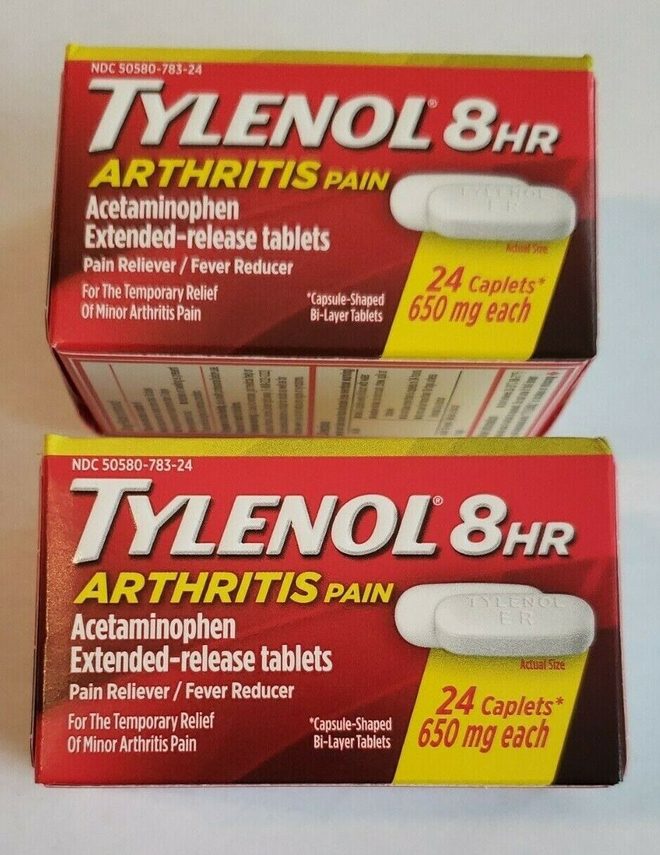 TYLENOL 8HR Lot of 2 Pack Arthritis Acetaminophen 650mg 48 Caplets EXP 05/2023