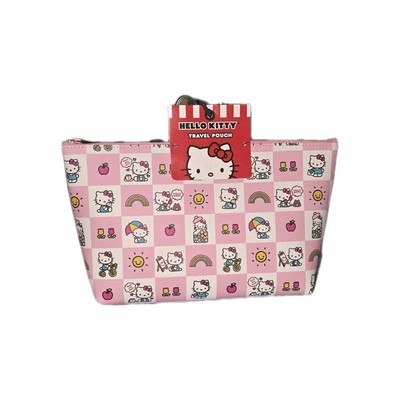 New Hello Kitty Sanrio Large Faux Leather Pink Make Up Cosmetic Bag Travel Pouch