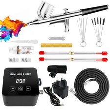 Queltrix Airbrush Kit with Compressor: Precise Digital Type 1, Black Silver 