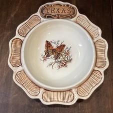 Treasure Craft Trinket Dish With Texas and Butterfly Design VTG Cottage Core