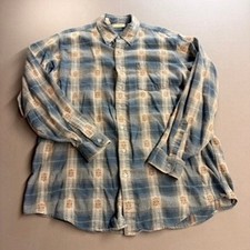 LL Bean Flannel Shirt Mens XL Tall Blue Plaid Southwestern Cotton Made in USA