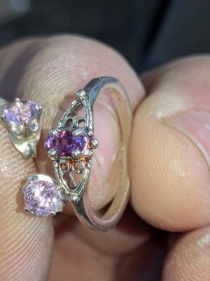 Vintage Avon 925 Sterling Silver Amethyst-Color Ring & Stud Earring Set